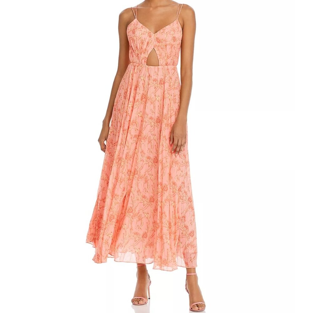 Amur Lucy Printed Waist-Cutout Peach Dress